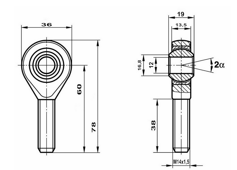 Fluro Motorsport Gelenkkopf GAXSW 14x1,5 MS AL 12mm Auge  hochfest 42CrMo4, Lager vorgespannt