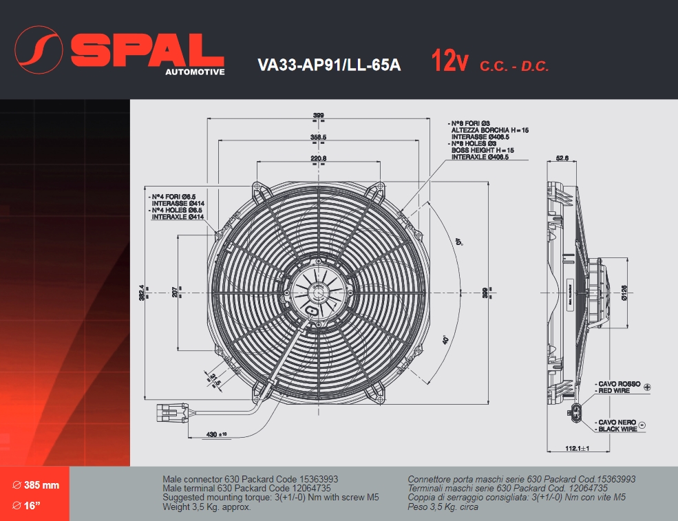 Spal Kühlerventilator VA33-AP91/LL-65A  D414-D385 T=112  3310m³ saugend