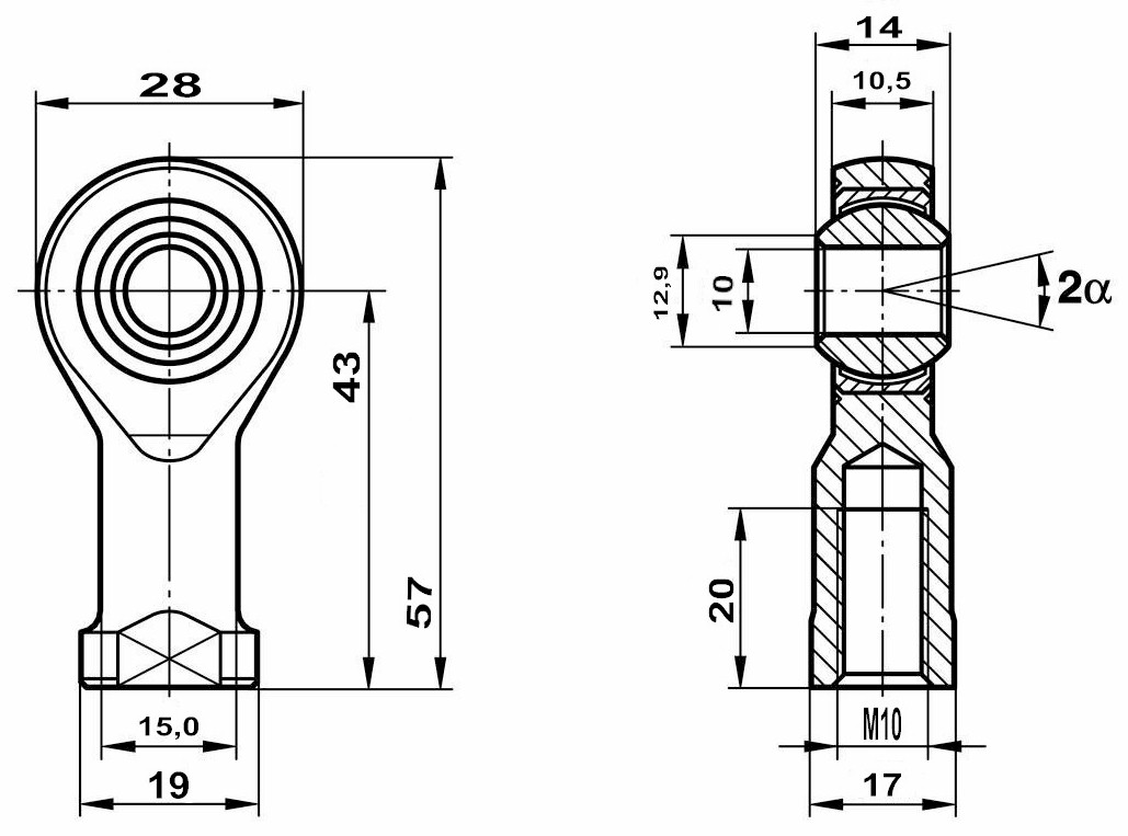 Fluro Hochleistungs Gelenkkopf GIXSW M10 MS    Lager vorgespannt