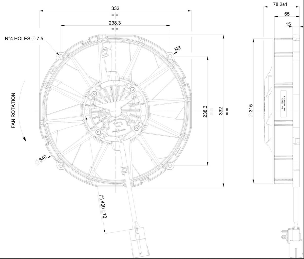Spal Kühlerventilator VA113-BBL504P/N-94A  D332-D305 -T=78 4300m³ Brushless 3010.7080C