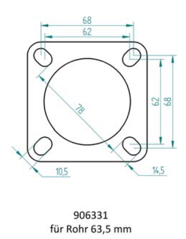 Powersprint Quadrat-Flansch 4-Loch  63,5 mm Ø Rohrausschnitt