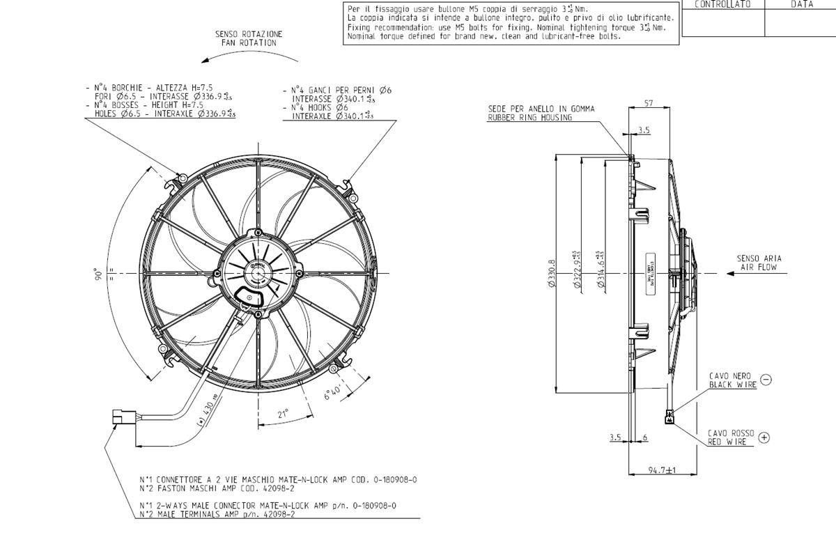 Spal Kühlerventilator VA01-AP70/LL-43S  D331-D305 T=95 / 2480m³ blasend VA01-AP70/LL-43S