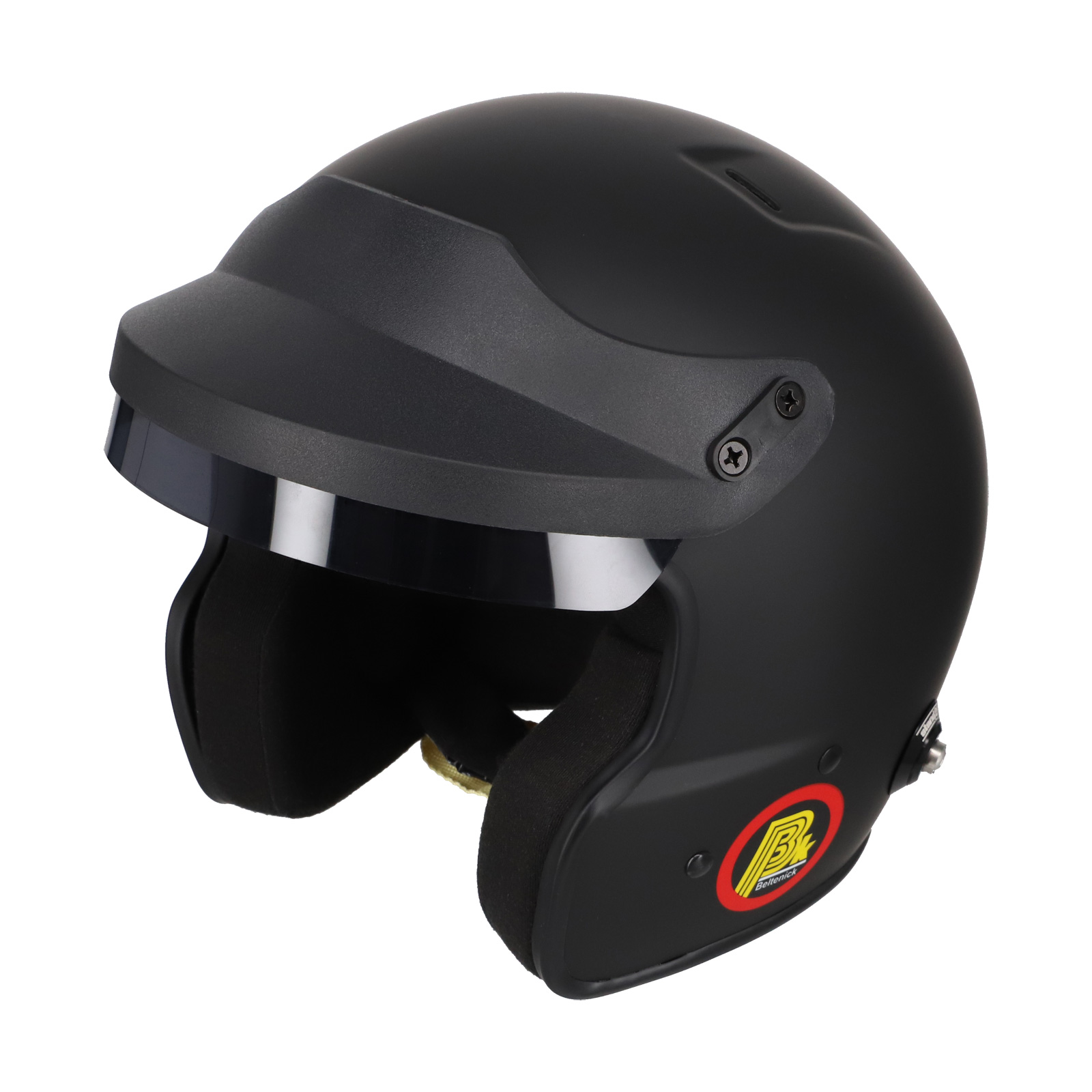 Beltenick OF Racing schwarz mit Hans Clips Homologation FIA 8859-2024 / 2015 Jet Helm