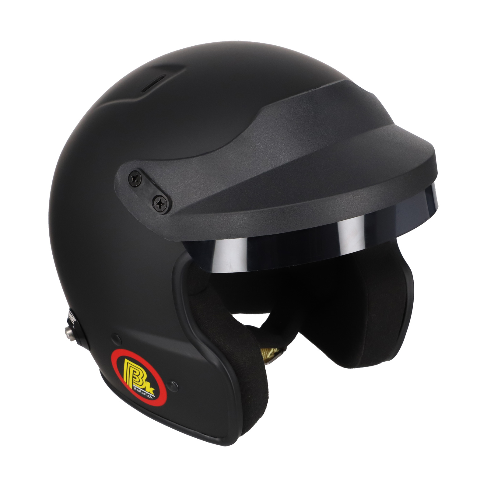 Beltenick OF Racing schwarz mit Hans Clips Homologation FIA 8859-2024 / 2015 Jet Helm