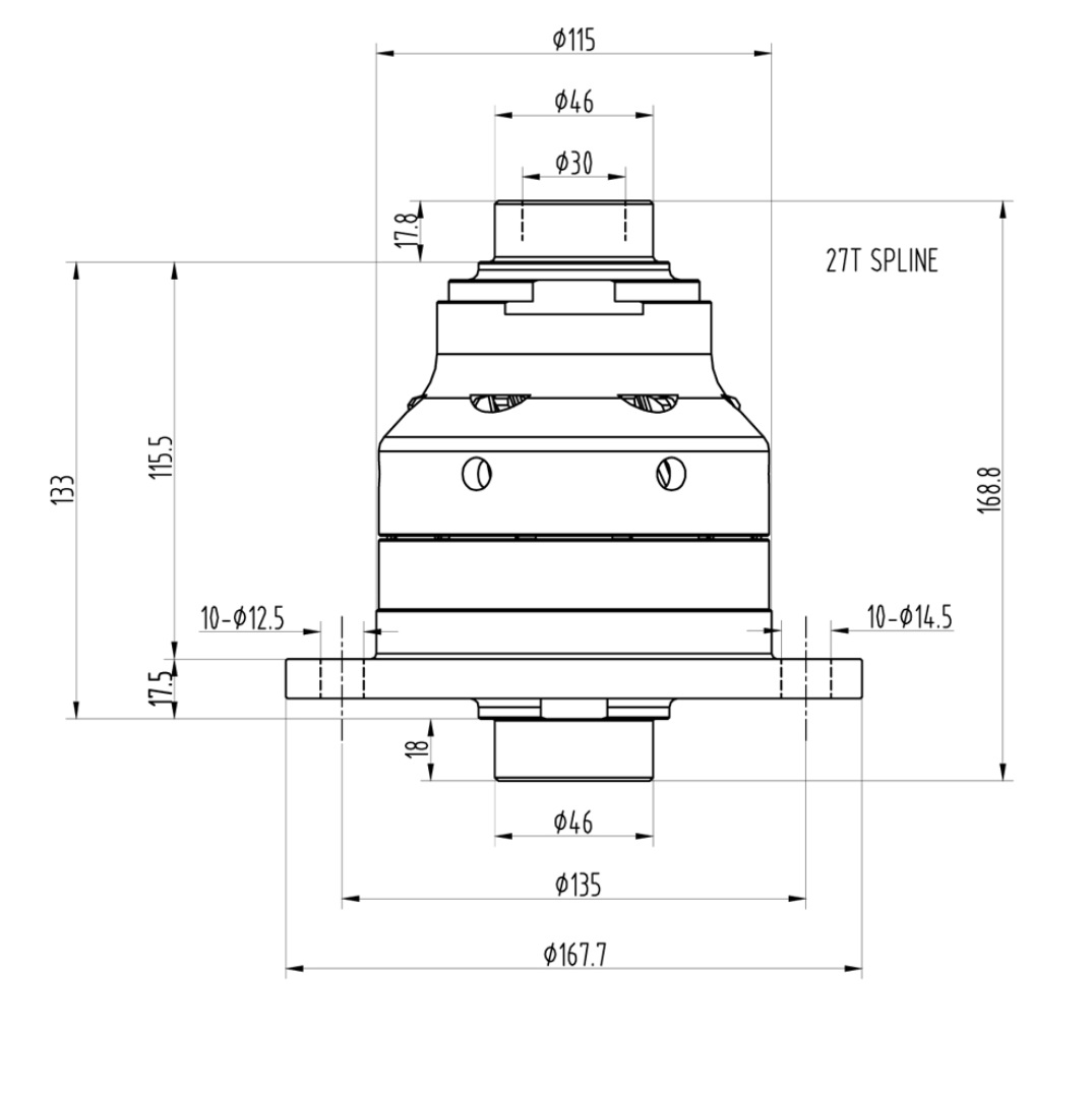 mekanisches Bauteil, zylindrischer Körper, zeichnungsmaß, montageflansch, gewindebohrung