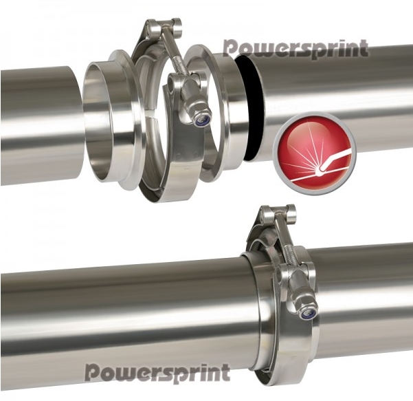 Powersprint Edelstahl Auspuff Schnellverschluss V-Band  T-Bandschelle für 50mm (2,00) T-Flansche!