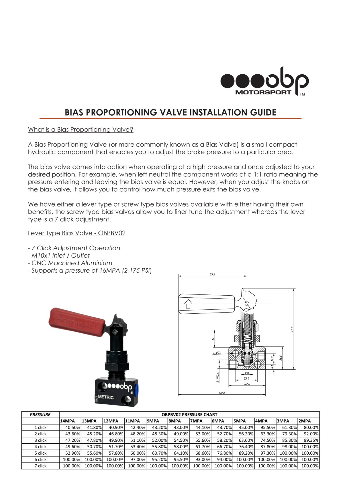 OBP Bremskraftregler Drehversteller  3/8″ UNF incl. Adapter auf M10x1