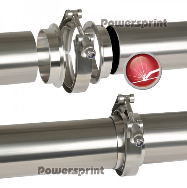 Powersprint Edelstahl Auspuff Schnellverschluss V-Band  T-Bandschelle für 89mm T-Flansche!