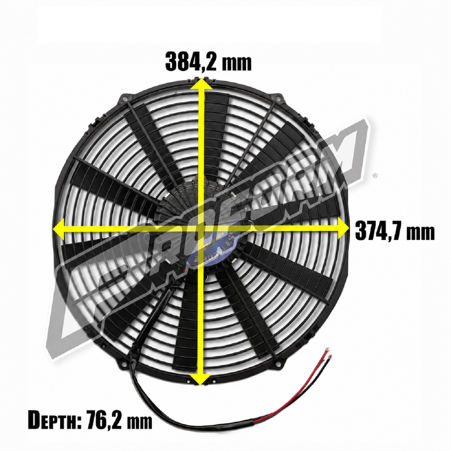 12V Elektrischer Lüfter 375mm (14") Proform Brushless  bürstenlos 4.655 m³/h saugend D384-D374 T=76