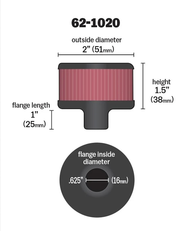 K&N Entlüftungsfilter 16mm  51 mm Ø 38 mm Höhe
