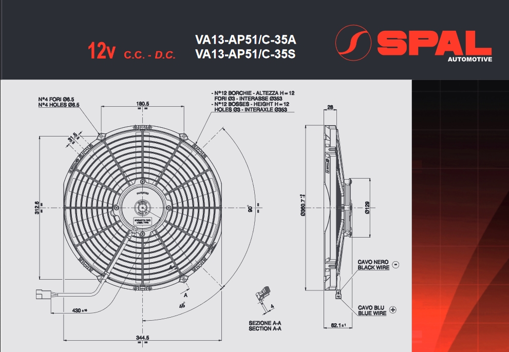 Spal Kühlerventilator VA13-AP51/C-35A 12V  D360-D330 T=63 / 1980m³ saugend