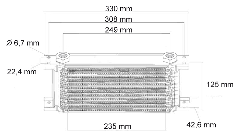 Beltenick Ölkühler M22 x1,5 330mm lang 16 Reihen (123mm) mit Adaptern