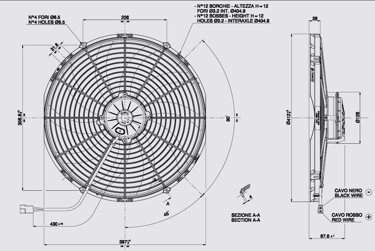 Spal Kühlerventilator VA18-AP71/LL-59A 12V  D414-D385 T=88 / 3430m³ saugend