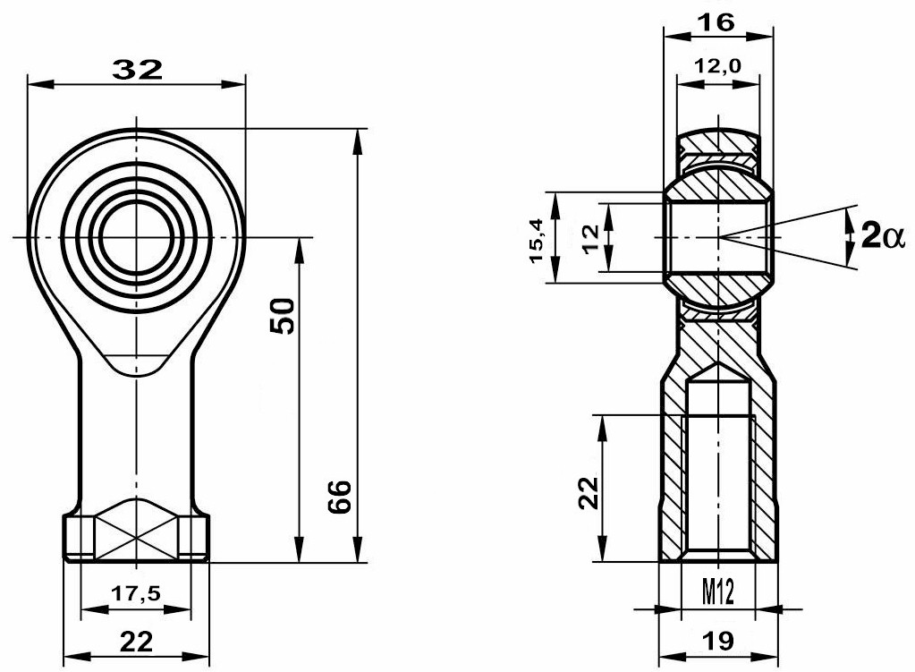 Fluro Hochleistungs Gelenkkopf GIXSW M12x1,75 MS    Lager vorgespannt