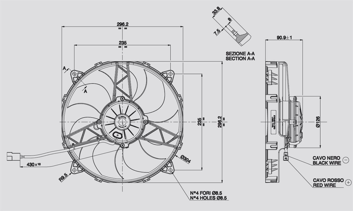 Spal Kühlerventilator VA26-AP70/LL-44A 12V  D298-D280 T=90 2220m³ saugend