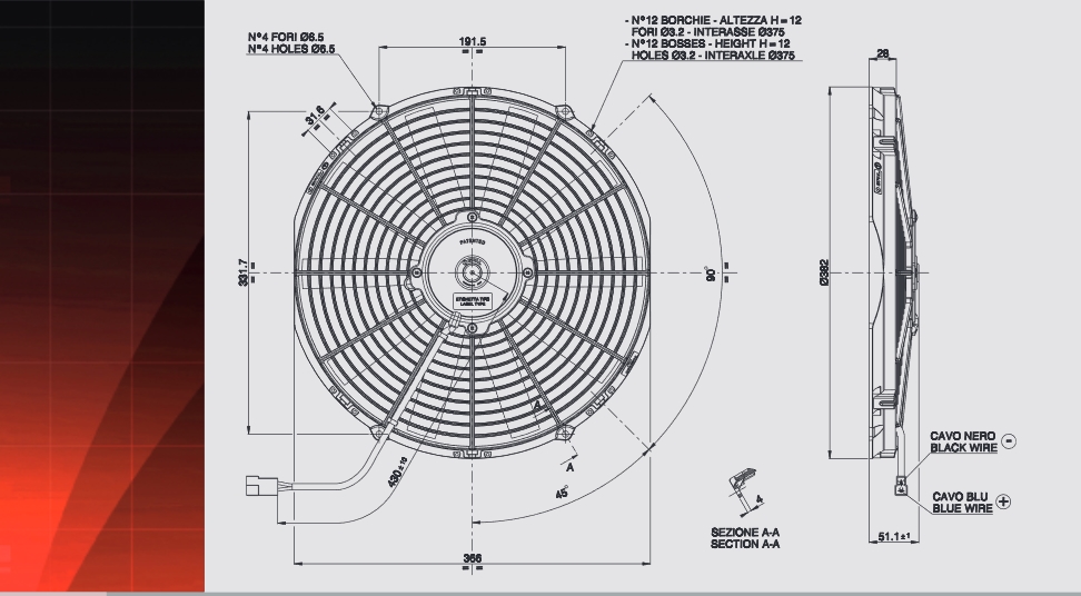 Spal Kühlerventilator VA08-AP10/C-23A 12V  D382-D350 T=52 / 1620m³ saugend