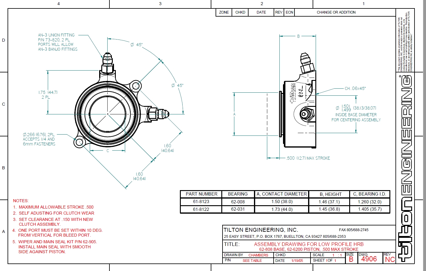 Tilton Ausrücklager 44mm (36,6mm hoch)  Ultraflach (reduzierter Hub)