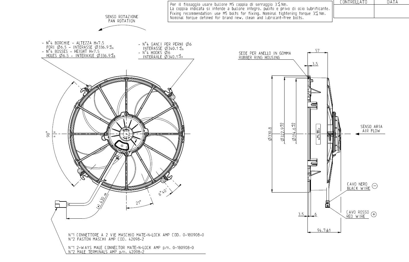 Spal Kühlerventilator VA01-AP70/LL-43S  D331-D305 T=95 / 2480m³ blasend VA01-AP70/LL-43S