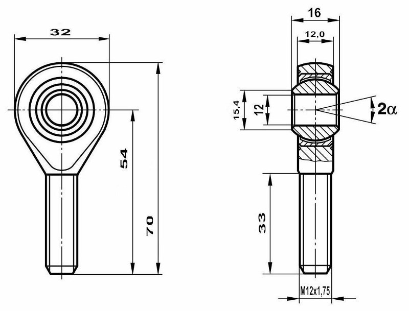 Fluro Gelenkkopf GAXSW M12x1,75 links hochfest 42CrMo4 nicht vorgespannt