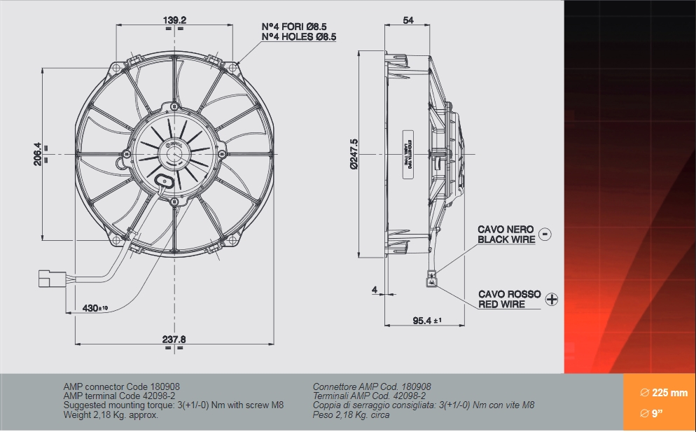 Spal Kühlerventilator VA02-AP70/LL-52A 12V  D247-D225 T=94 / 1260m³ saugend