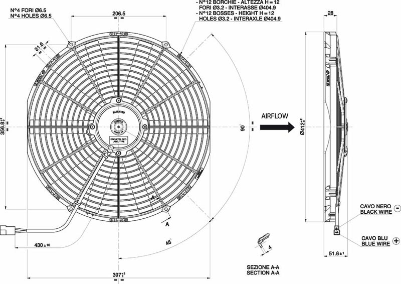 Spal Kühlerventilator VA18-AP10/C-41A 12V  D414-D385 T=52 / 1820m³ saugend