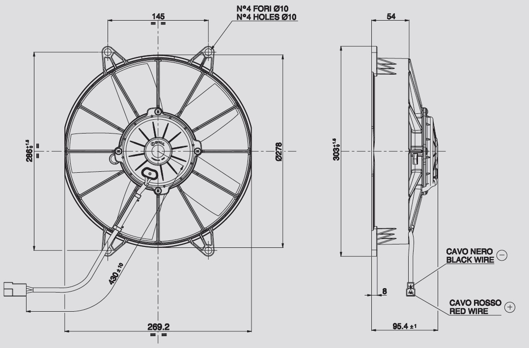 Spal Kühlerventilator VA15-AP70/LL-39S 12V  D286-D255 T=96 / 1750m³ blasend