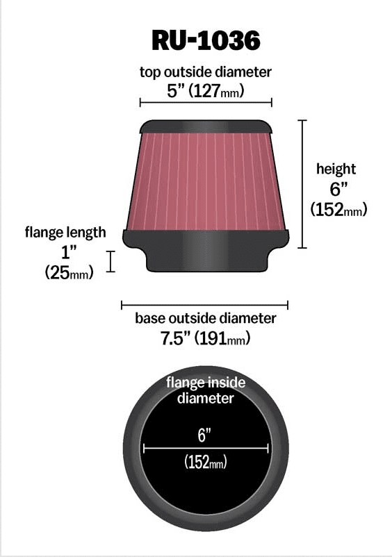 K&N Universalluftfilter, 152mm Flansch  Konische Rundform, 190x127 152lg