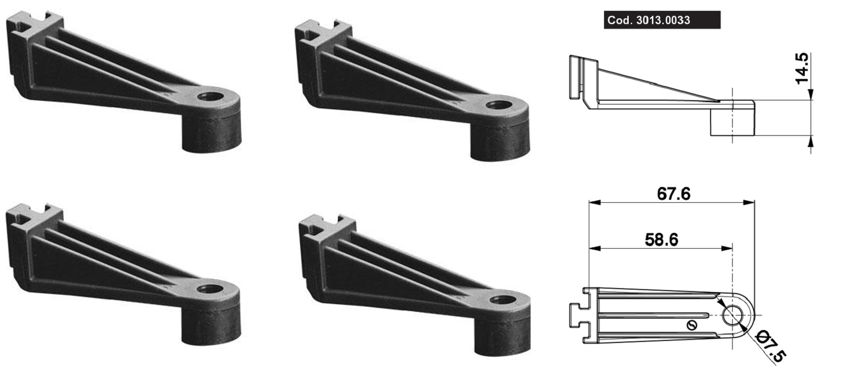 4 Stück Spal Axial Lüfter Befestigungswinkel  L= 58,6mm Gesamtlänge 67,6mm