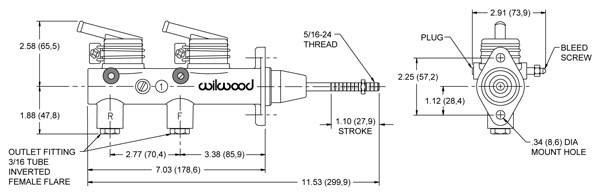 Hauptbremszylinder Wilwood 25,4mm  Tandemzylinder