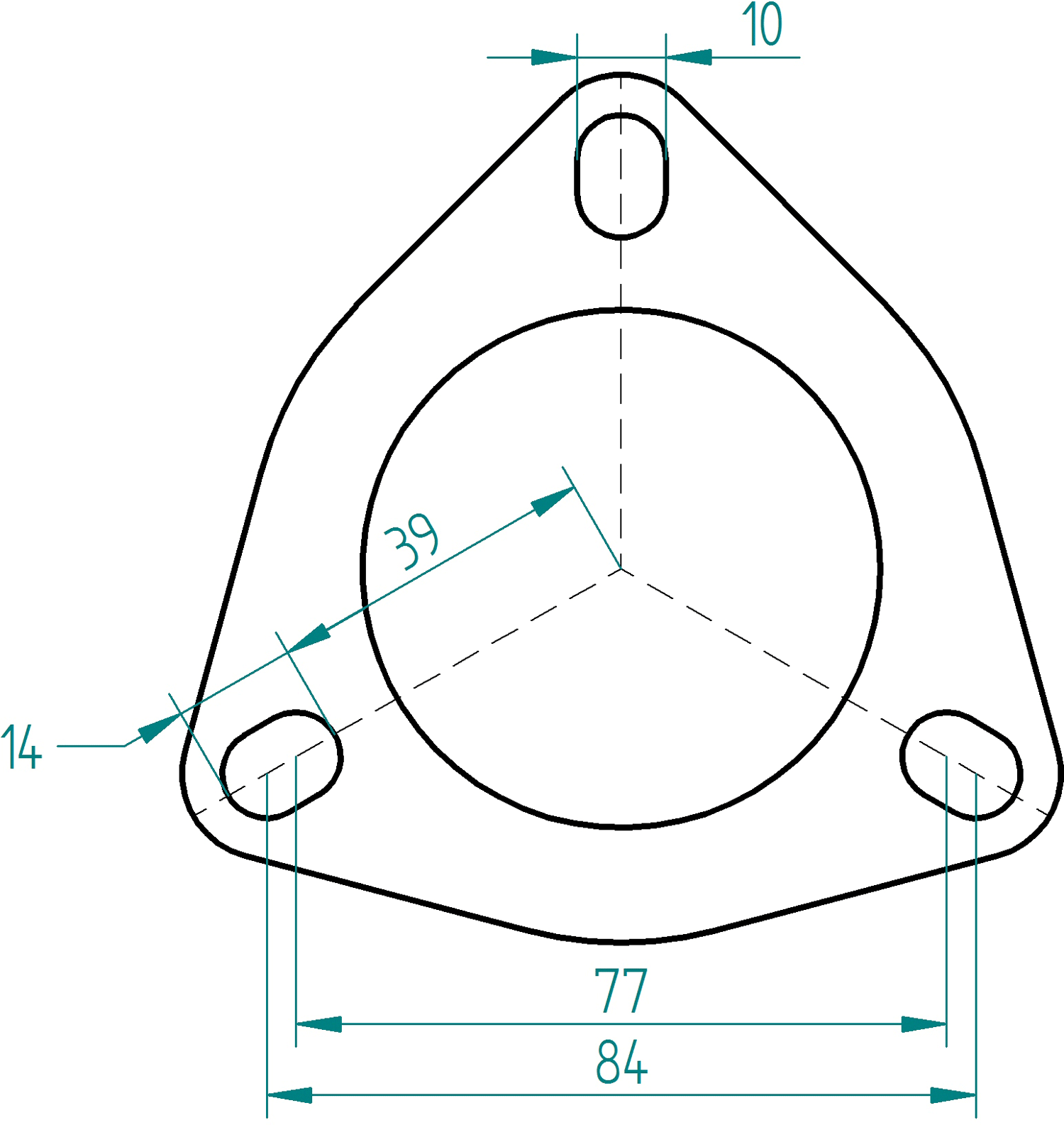 Dreiecks Flansch Rohrverbinder 60 mm Ø  100mm länge