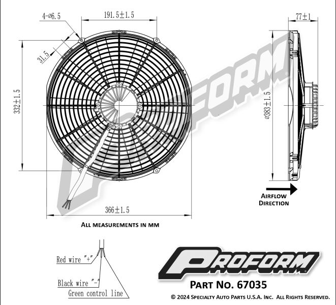 12V Elektrischer Lüfter 375mm (14") Proform Brushless  bürstenlos 4.655 m³/h saugend D384-D374 T=76