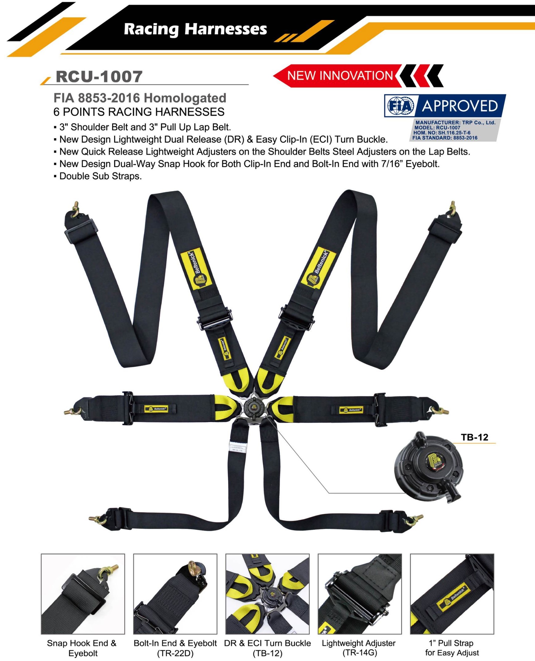 FIA Gurt Ultra Light Beltenick 6-Punkt  FIA 8853-2016 (75mm Schulter- und Beckengurte)