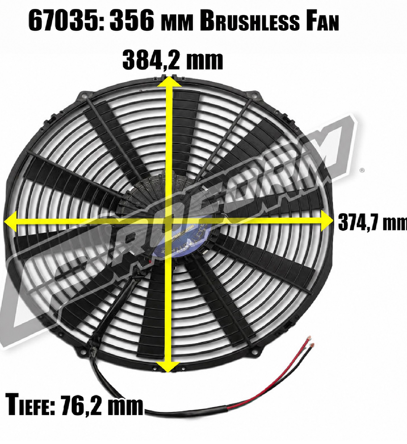 12V Elektrischer Lüfter 375mm (14") Proform Brushless  bürstenlos 4.655 m³/h blasend D384-D374 T=76