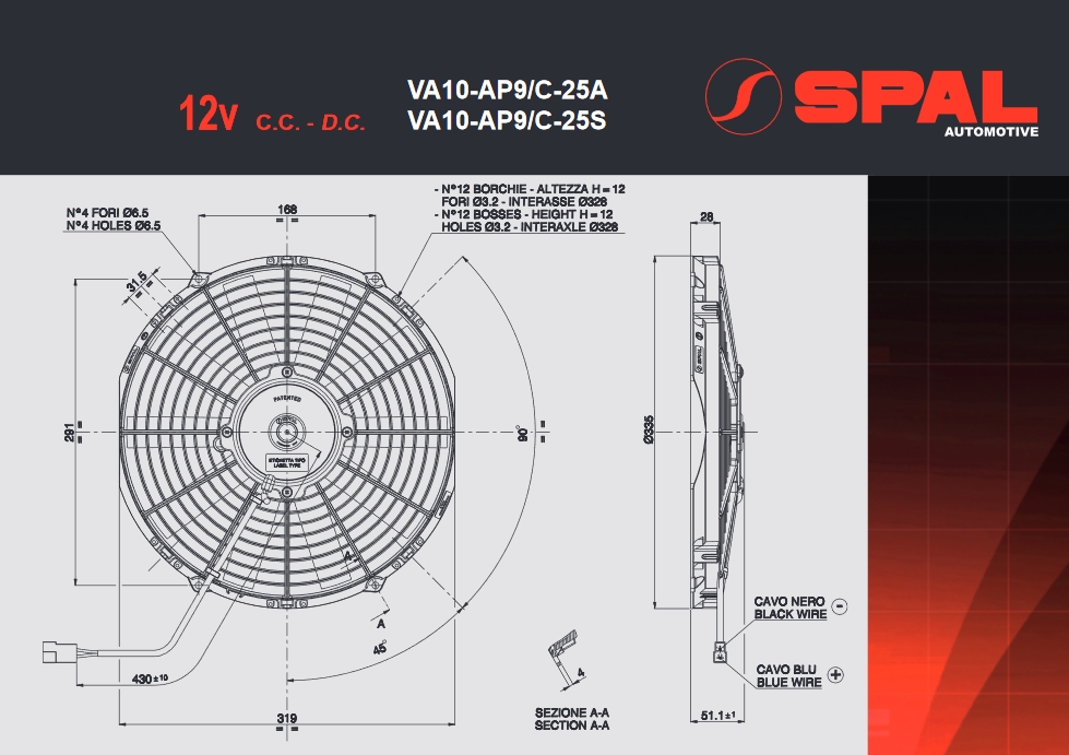 Spal Kühlerventilator VA10-AP9/C-25A 12V  D336- D305 T=52 / 1470m³ saugend