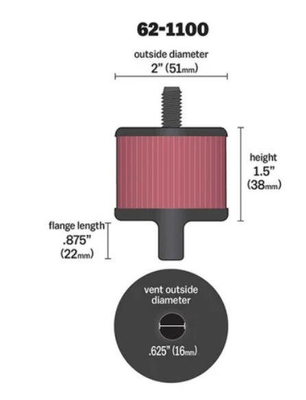 K&N Entlüftungsfilter 13mm  51 mm Ø 38 mm Höhe mit Haltebolzen