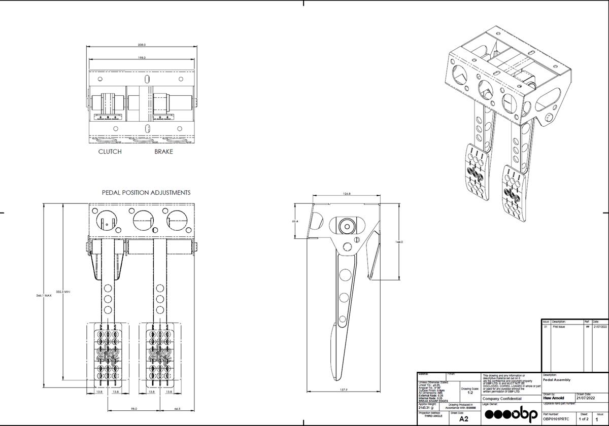 OBP Pedal Box Pro Race hängend Cockpit Fit  Hydraulische Kupplung mit Wagebalken