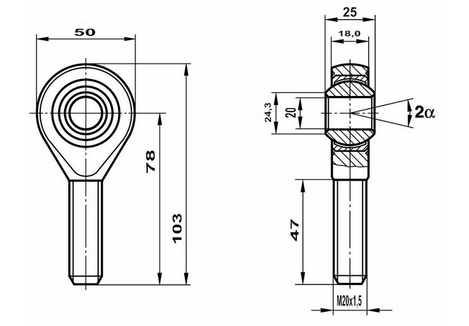 Fluro Motorsport Gelenkkopf GAXSW 20x1,5 MS AR  hochfest 42CrMo4, Lager vorgespannt