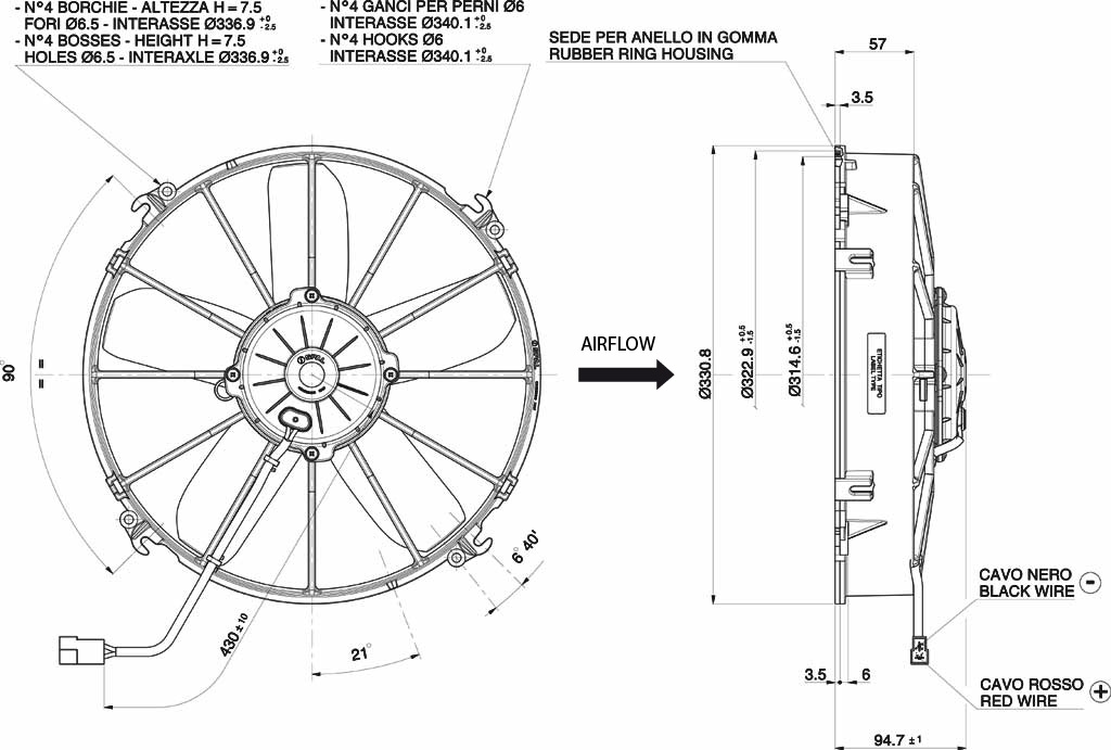 Spal Kühlerventilator VA01-BP70/LL-36A 24V  D331-D305 T=94 / 2900m³ saugend