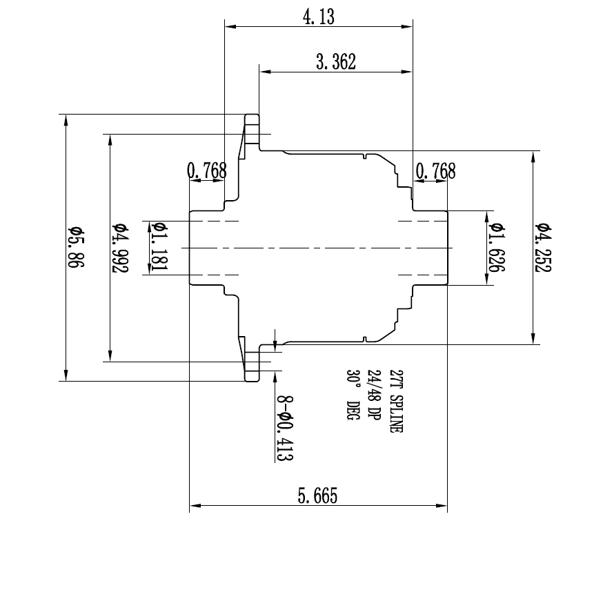 mechanisches Teil, Donut-Form, Zylinder-Nabe, Technische Zeichnung, Abmessungen 5.665