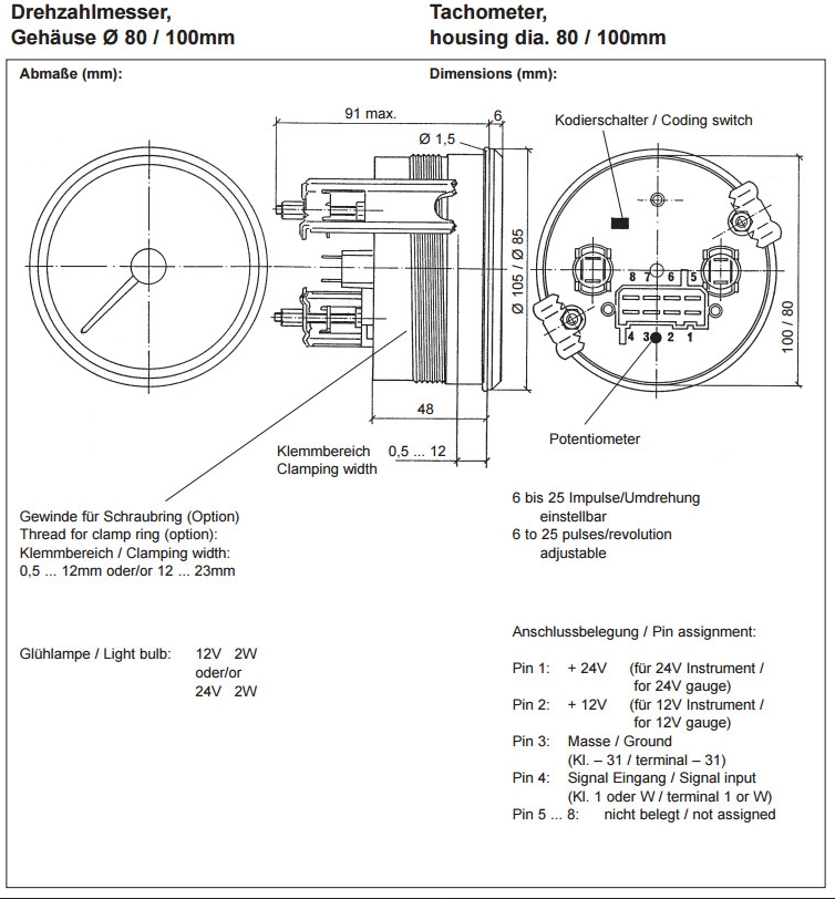 VDO Drehzahlmesser 80mm bis 10.000 U/min  Baureihe Cockpit Vision