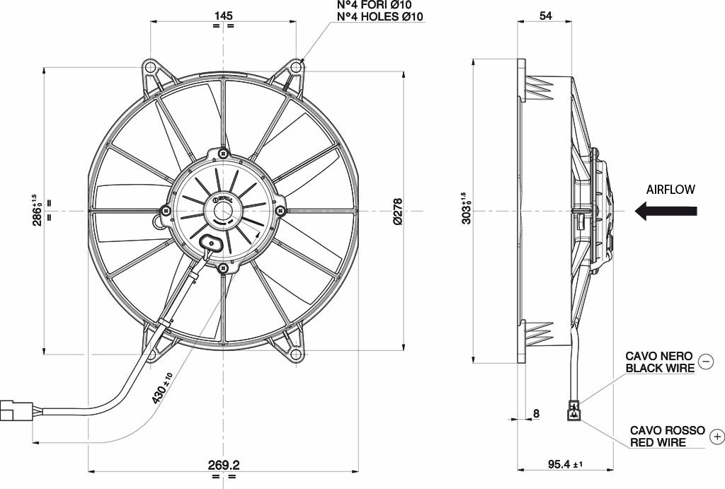 Spal Kühlerventilator VA15-BP70/LL-39S 24V  D286-D255 T=95 / 1860m³ blasend