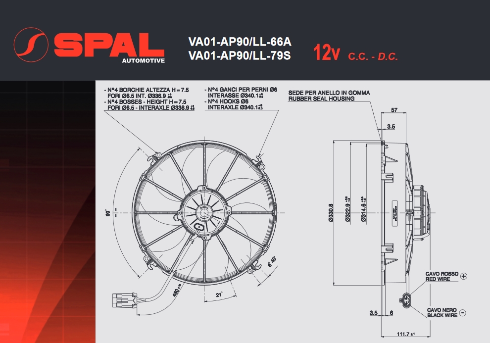 Spal Kühlerventilator VA01-AP90/LL-66A 12V  D331-D305 T=112 / 3170m³ saugend