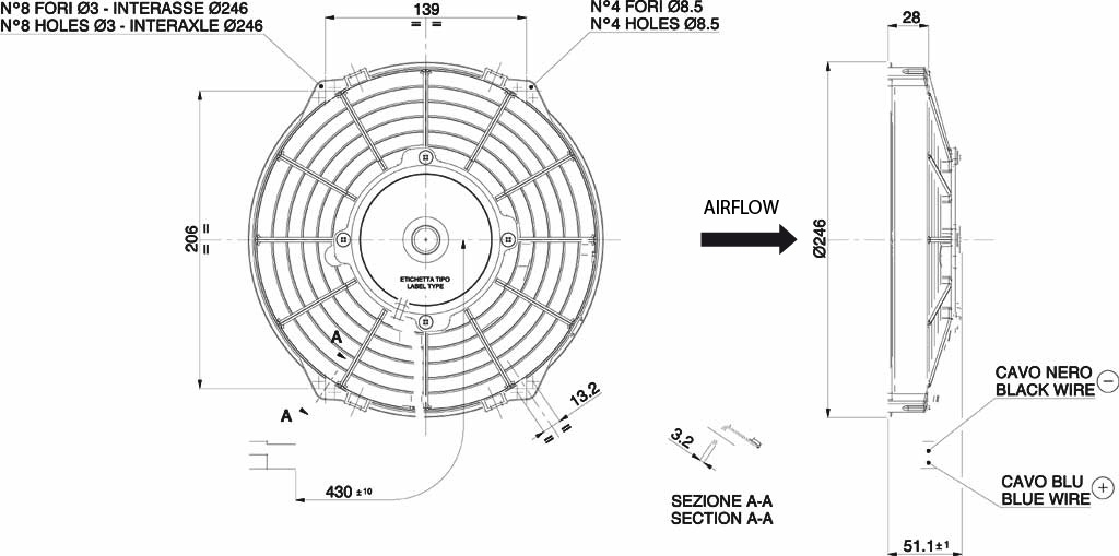 Spal Kühlerventilator VA07-AP7/C-31A 12V  D247-D225 T=52 / 1010m³ saugend