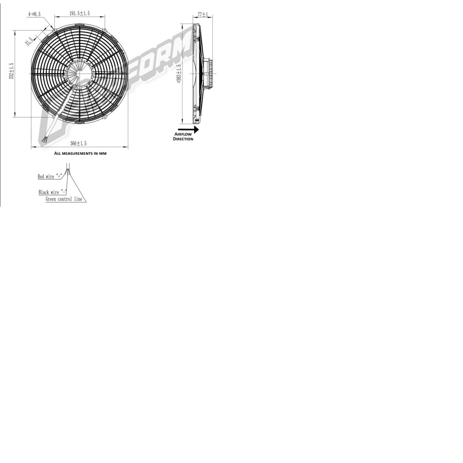 12V Elektrischer Lüfter 375mm (14") Proform Brushless  bürstenlos 4920m³/h saugend D384-D374 T=76