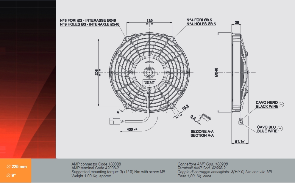 Spal Kühlerventilator VA07-AP12/C-58A 12V  D247-D225 T=52 / 1060m³ saugend