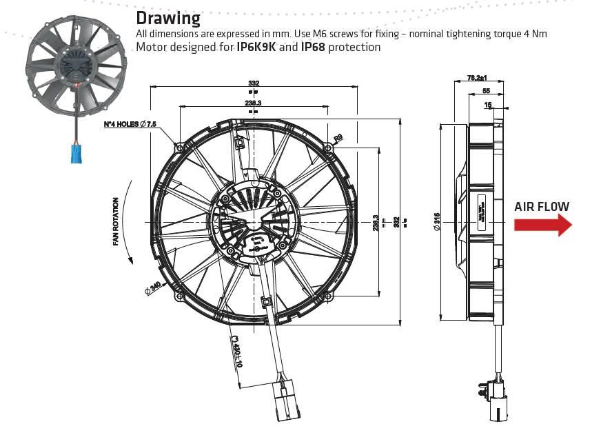 Spal Kühlerventilator VA113-BBL504P/N-94A  D332-D305 -T=78 4300m³ Brushless 3010.7080C