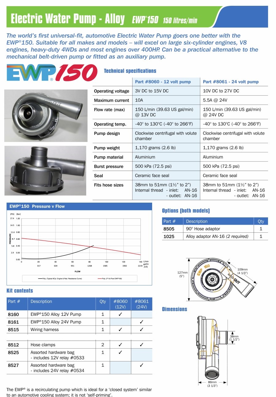 Elektrische Wasserpumpe EWP150 12V Aluminium  Pumpe speziell für den Einsatz mit Salzwasser geeignet