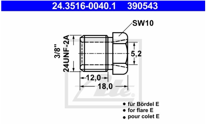 Einschraubnippel 3/8 UNF Bördel E  für 4,75mm Leitungssystem