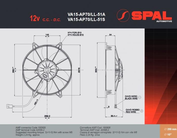 Spal Kühlerventilator VA15-AP70/LL-51S 12V 
D286-D255 T=94 / 1660m³ blasend