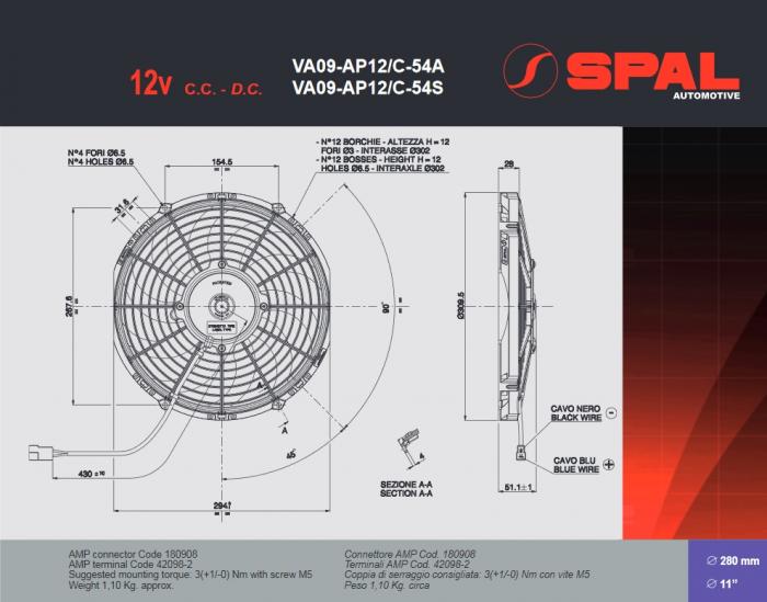 Spal Kühlerventilator 1500m³ blasend 
D310-D280 T=52 / VA09-AP12/C-54S 12V